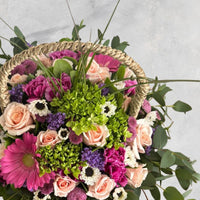 Canasta de Rosa, Gerberas, pandas y clavellinas - Aura