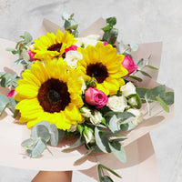 Ramo Girasoles, Rosas, Minirosas y Dollar- Cozumel